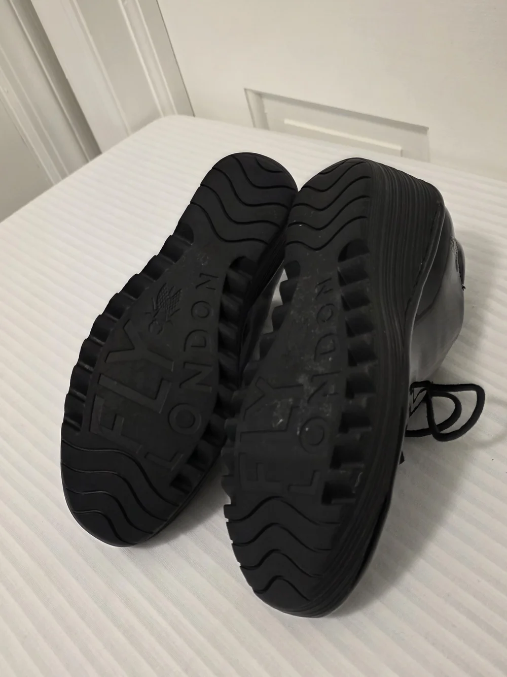 FLY London Black Patent Lace-Up Platform Shoes Size 39=8/8.5 US